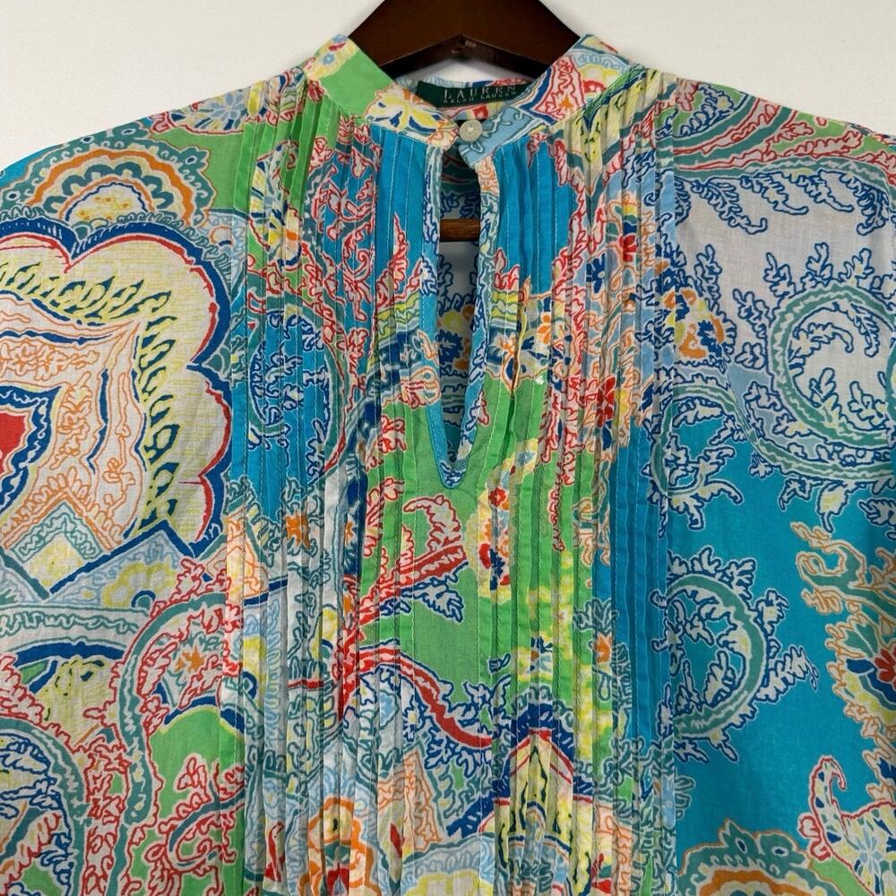 Lauren Ralph Lauren Women’s S Smocked Tunic Cotton Blue Paisley Lightweight EUC - Picture 7 of 9